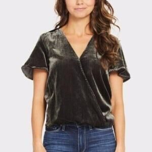 Splendid Popover Surplice Velvet Wrap Top Black Gray Size Small
